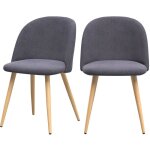 Rendez - vous d�co - lot de 2 chaises en tissu gris fonc� et pieds en m�tal - cozy