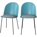 Rendez - vous dco - lot de 2 chaises bleues en plastique, tissu gris et pieds en mtal - lulu