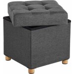 Repose - pieds, coffre de rangement, tabouret, pieds en bois massif, avec couvercle 38 x 38 x 40cm grise ...