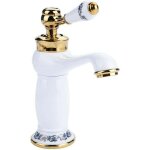 R�tro mitigeur robinet de lavabo laiton & c�ramique �vier robinet bleu et blanc en porcelaine � long ...