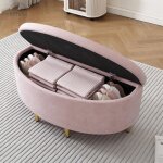 Retrok - banquette rembourrée avec rangement - velours, pieds métal, 90x40x42cm, rose Retrok - banquette rembourrée avec rangement - velours, pieds métal, 90x40x42cm, rose