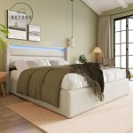 Retrok - lit coffre hydraulique avec bande lumineuse led - lit double, cadre de lit rembourr, fonctionnel, ...