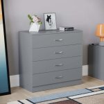 Riano commode 4 tiroirs meuble de rangement pour chambre design moderne h 72 x l 75 x p 36 cm, gris