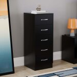 Riano commode 5 tiroirs troite haute meuble de rangement pour chambre h 90 x l 34, 5 x p 36 cm, noir ...