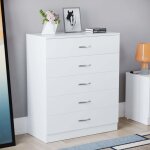 Riano commode 5 tiroirs meuble de rangement spacieux pour chambre h 90 x l 75 x p 36 cm, blanc