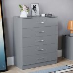 Riano commode 5 tiroirs meuble de rangement spacieux pour chambre h 90 x l 75 x p 36 cm, gris
