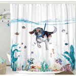 Rideau de bain mignon chien de plong�e animal marin rideau de douche polyester 180x180cm �tanche durable ...