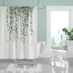 Rideau de douche feuilles vertes rideau de douche aquarelle feuille rideau de douche tissu floral rideau ...