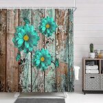 Rideau de douche floral bleu sarcelle rustique, ensemble de rideaux de douche de ferme moderne en tissu ... Rideau de douche floral bleu sarcelle rustique, ensemble de rideaux de douche de ferme moderne en tissu ...