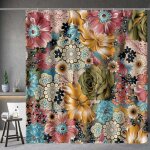 Rideau de douche floral boh�me imprim� fleurs multicolores, rideau de douche de style ethnique boh�me ...