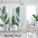 Rideau de douche r�sistant aux moisissures 120 x 180 cm feuilles vertes rideau de douche en feuilles ...