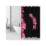 Rideau de douche polyester lanyu 180x200cm motif fleurs noir & rose - anneaux inclus msv Rideau de douche polyester lanyu 180x200cm motif fleurs noir & rose - anneaux inclus msv