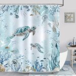 Rideau de douche tortue de mer ocan bleu algue rideau de bain tissu polyester anti moisissure impermable ...