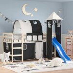 Rideaux pour lit mezzanine avec tunnel et tour blanc et noir vidaxl