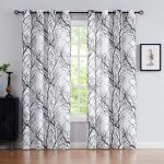 Rideau panneaux, oeillets top noir blanc rideaux transparents pour salon 96   / 243 cm de long branche ...