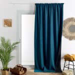 Rideau thermique phonique et semi occultant  galons fronceurs konfor bleu paon 140x260 cm
