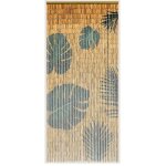 Morel - rideau de porte b�tonnets de bambou peints, dessin feuilles monstera et palmier - 90 x 200 cm ...