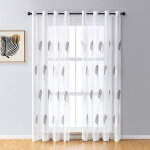 Rideaux voilage 150x250 cm gris et blanc ? motif arbre brod� ? ?illets argent�s ? lavable en machine ...