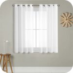 Rideau voilage semi - transparent court avec oeillets en aspect lin stores rideaux foulards pour salon ...