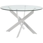 Ritha - table ronde 120cm pieds mtal blanc et plateau en verre
