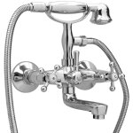Robinet de baignoire � 2 poign�es et d�viateur de douche chrome vidaxl