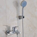 Robinet baignoire avec douchette 5 jets, mitigeur douche mural avec 1, 5m flexible et support, robinetterie ...
