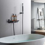 Suguword ? mitigeur de baignoire noir mat en laiton ? bec cascade avec douche � main ? cartouche c�ramique ...