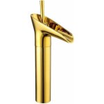 Robinet de bassin  jet cascade jeune et levier unique pour lavabo de salle de bains en laiton dor haut ...
