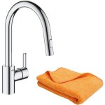 Robinet de cuisine avec douchette grohe feel chromé quickfix + microfibre Robinet de cuisine avec douchette grohe feel chromé quickfix + microfibre