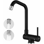 Robinet de cuisine noir rabattable avec 2 jets modes, mitigeur repliable sous fen�tre pivotant � 360�, ...