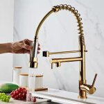 Litzee - robinet de cuisine avec ressort en spirale robinet et douchette extensible à 360? pivotant or ... Litzee - robinet de cuisine avec ressort en spirale robinet et douchette extensible à 360? pivotant or ...