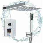 Robinet de douche encastr�, 30 x 30 cm, ultra fin, carr�, pommeau de douche en laiton, 2 fonctions, montage ...
