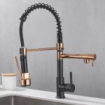 Robinet d'vier robinet de cuisine avec douchette extractible, sans plomb en laiton or rose, poigne ...