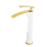 Robinet haut de comptoir � 1 poign�e pour lavabo de salle de bain � trou unique montage sur pont or blanc(vers ...