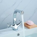 Gojoy - robinet de lavabo  double levier chrom argent - deux poignes - rtro - robinet de lavabo ...
