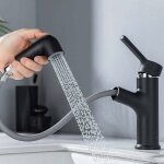 Robinet de lavabo avec douchette extensible, 2 modes d'�coulement aux choix, mitigeur salle de bains ...