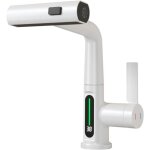 Zamery - robinet de lavabo douchette extensible avec cascade blanc, digital affichage de la température ... Zamery - robinet de lavabo douchette extensible avec cascade blanc, digital affichage de la température ...