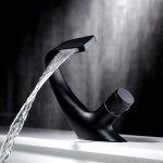 Osqi ? robinet simple de lavabo monotrou cascade en laiton ? finition noire ? dimensions 18 x 13 cm ? ...