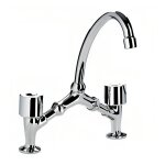Kramer - robinet lavabo pont chromé, écartement variable, croisillons laiton, bec tube mobile Kramer - robinet lavabo pont chromé, écartement variable, croisillons laiton, bec tube mobile