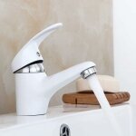 Robinet de lavabo pour salle de bain, robinet de salle de bain en blanc, mitigeur avec noyau en cramique ...