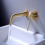 Robinet de lavabo pour salle de bains en laiton, montage mural, or bross�