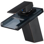 Ideko - robinet mitigeur lavabo cascade salle de bain en ceramique en verre noir sans led & flexible