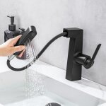 Robinet de salle de bain avec douchette extractible robinet mitigeur de lavabo rotation � 360� noir mat ...