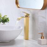 Robinet salle de bain lavabo haut cascade bec pour vasque, mitigeur eau froide et chau moderne carr ...