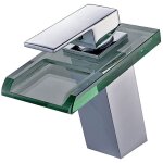 Robinet salle de bain lavabo mitigeur cascade en verre laiton led 3 couleur led