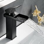 Robinet de salle de bain robinet noir salle de bain cascade rectangulaire monotrou cartouche c�ramique ...