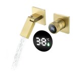 Esip - robinet de salle de bain or bross avec affichage numrique led, robinet lavabo mural pliable ...