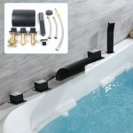 Robinetterie de baignoire  5 trous en laiton noir avec douchette  main cascade robinet salle de bain ...