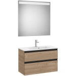 Roca - pack 2 tiroirs 800 mm + lavabo + miroir led the gap couleur : noyer
