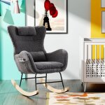 Rocking chair, chaise � bascule, fauteuil � bascule, avec dossier, pieds en bois, teddy, gris